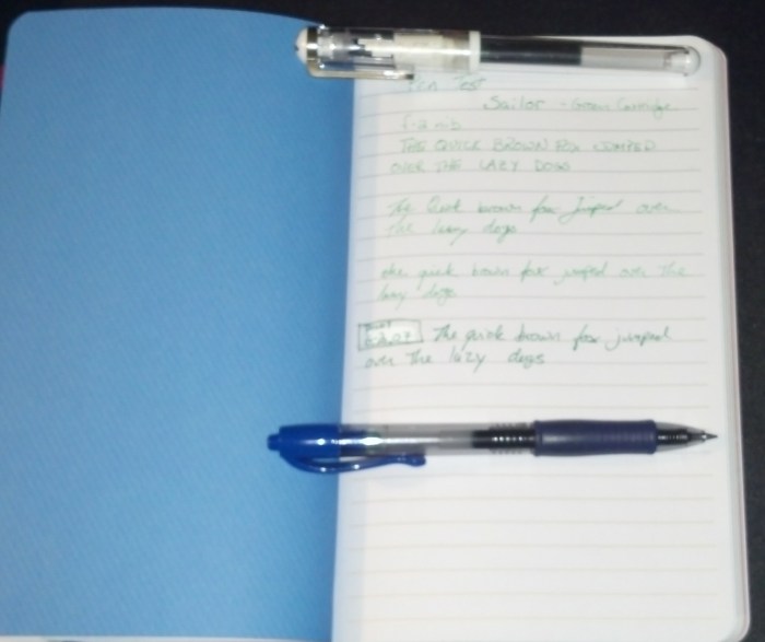 All but bottom line written with Sailor Clear Candy Fountain Pen Medium Fine Nib green cartridge, bottom line by Pilot G-2 07 in green. 